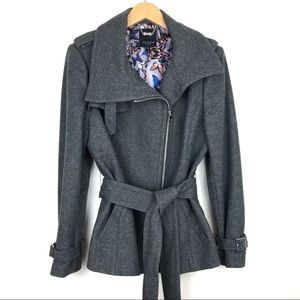 Ted Baker London gray wool blend asymmetrical zip front high neck jacket size 14